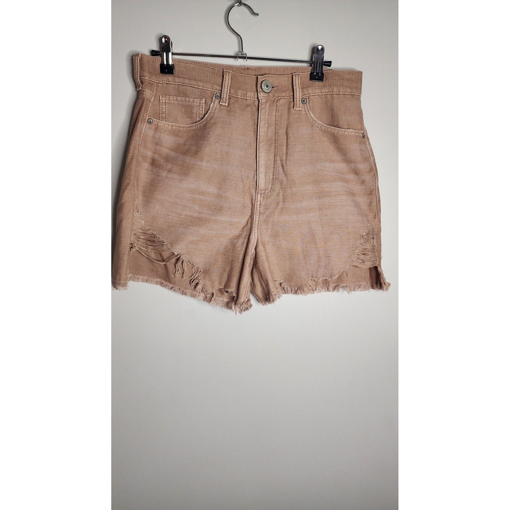 American Eagle Highest Rise Mom‎ Shorts Tan Brown Distressed Denim Size 6